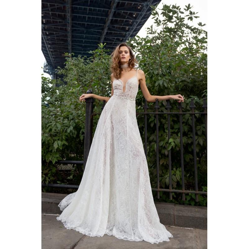 زفاف - Solo Merav 2018 Elizabeth Beading Lace White Sweet Chapel Train Aline Sleeveless Spaghetti Straps Wedding Dress - Rosy Bridesmaid Dresses