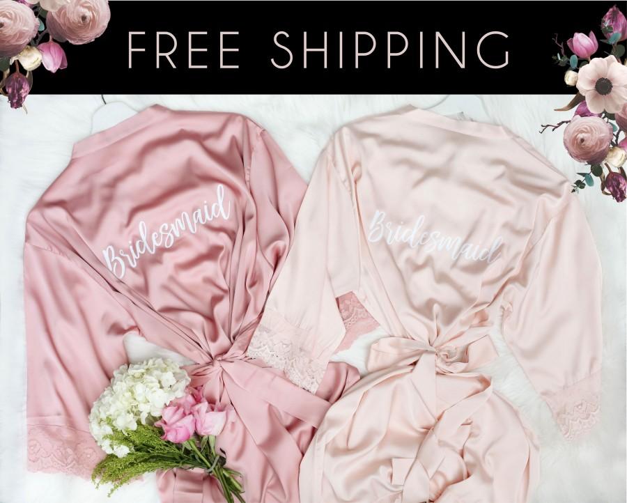 Wedding - Dusty Pink & Blush Lace Robe (or Mix and Match Colors), Bridesmaid Robes  Set of 1,2,3,4,5,6,7,8,9,10,11,12, Personalized robes with lace