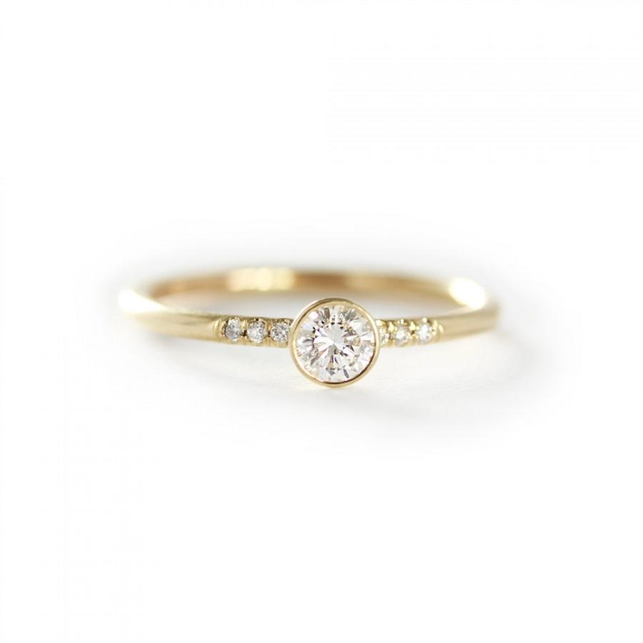 زفاف - 14k Solid Yellow Gold 0.20ct Diamond Engagement Ring ,Simple Engagement Ring,Stacking Diamond Gold Ring-Conflict Free