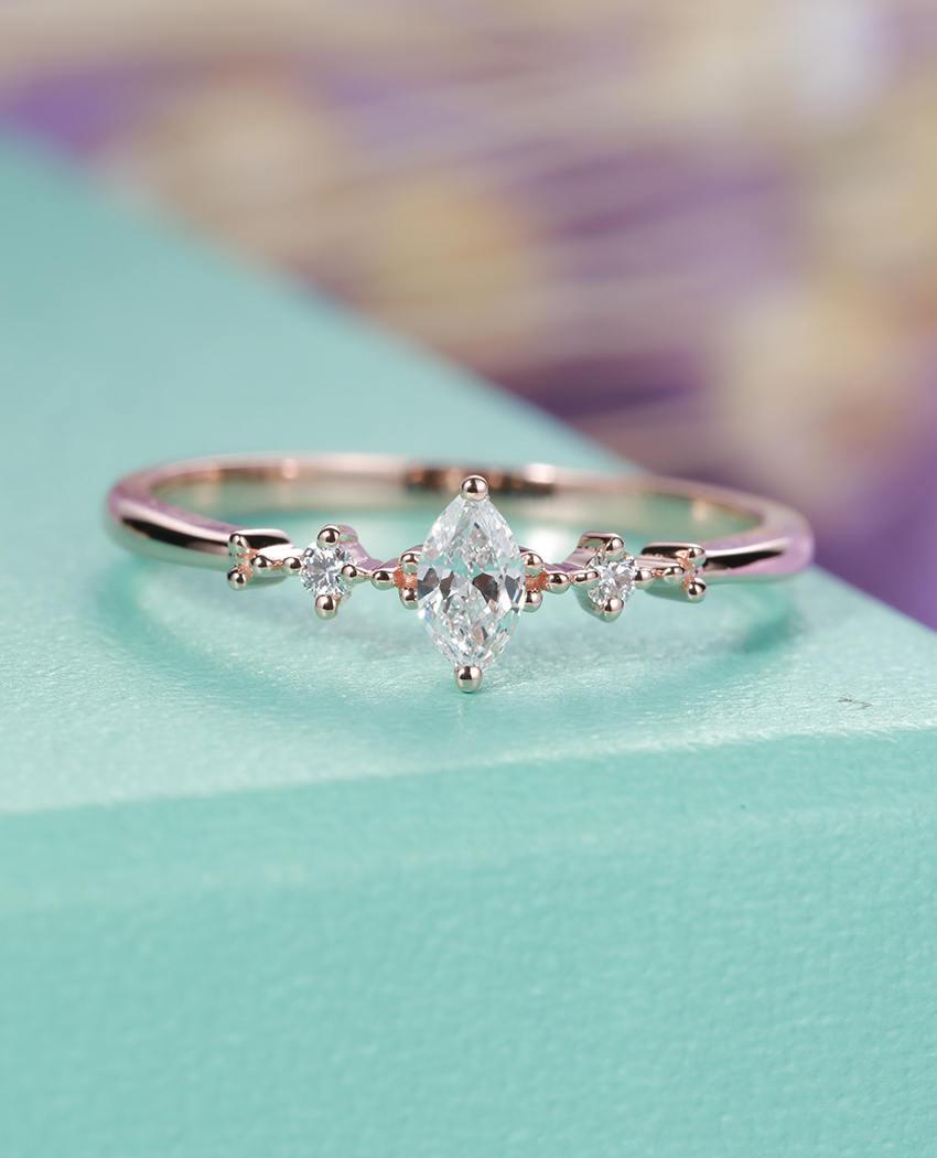 زفاف - Marquise cut diamond engagement ring Three stone Cluster engagement ring Bridal Jewelry Dainty wedding women Simple Promise Anniversary gift