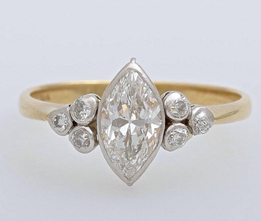 زفاف - Art Deco Ring, Art Deco Engagement Ring, Diamond Engagement Ring, 1,20 carat Diamond Solitaire, 18KT Gold, Unique, Statement Ring