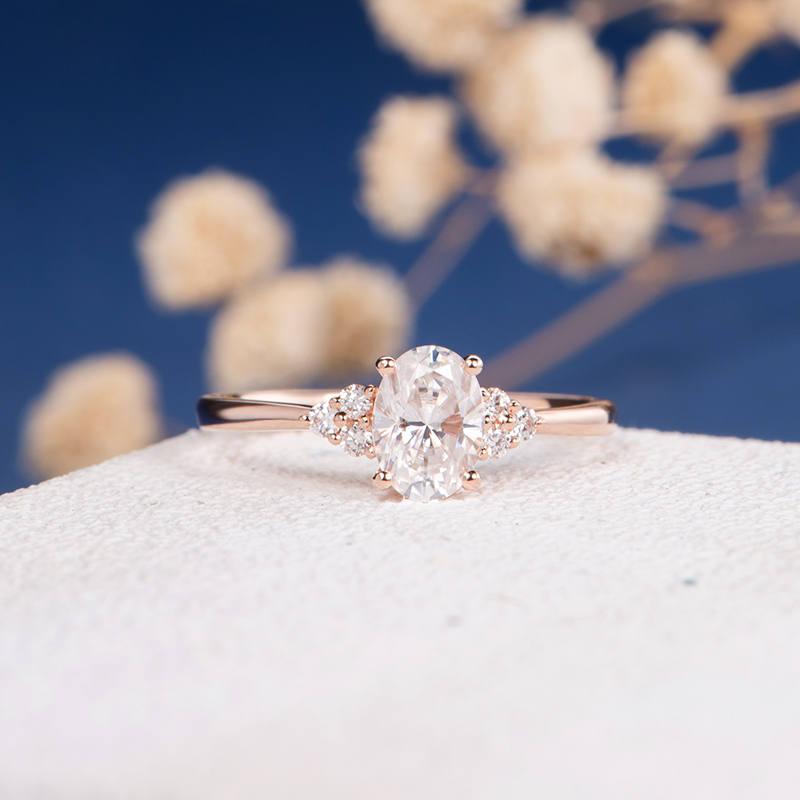 Свадьба - Oval Cut Moissanite Engagement Ring Rose Gold Unique Diamond Cluster Ring Women Bridal Antique Wedding Anniversary Her Gift Custom Personal