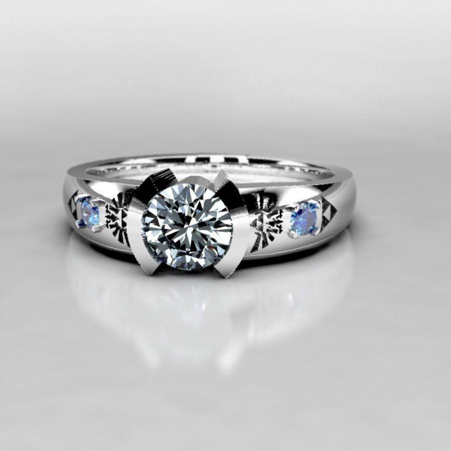 Hochzeit - Zelda Engagement Ring in Silver, Palladium & Gold, Forever One Moissanite Engagement Ring, Legend of Zelda Wedding sapphire ring