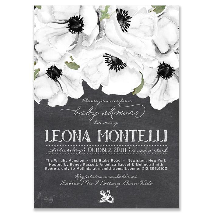 Wedding - "Leona" Chalkboard   White Anemone Baby Shower Invitation