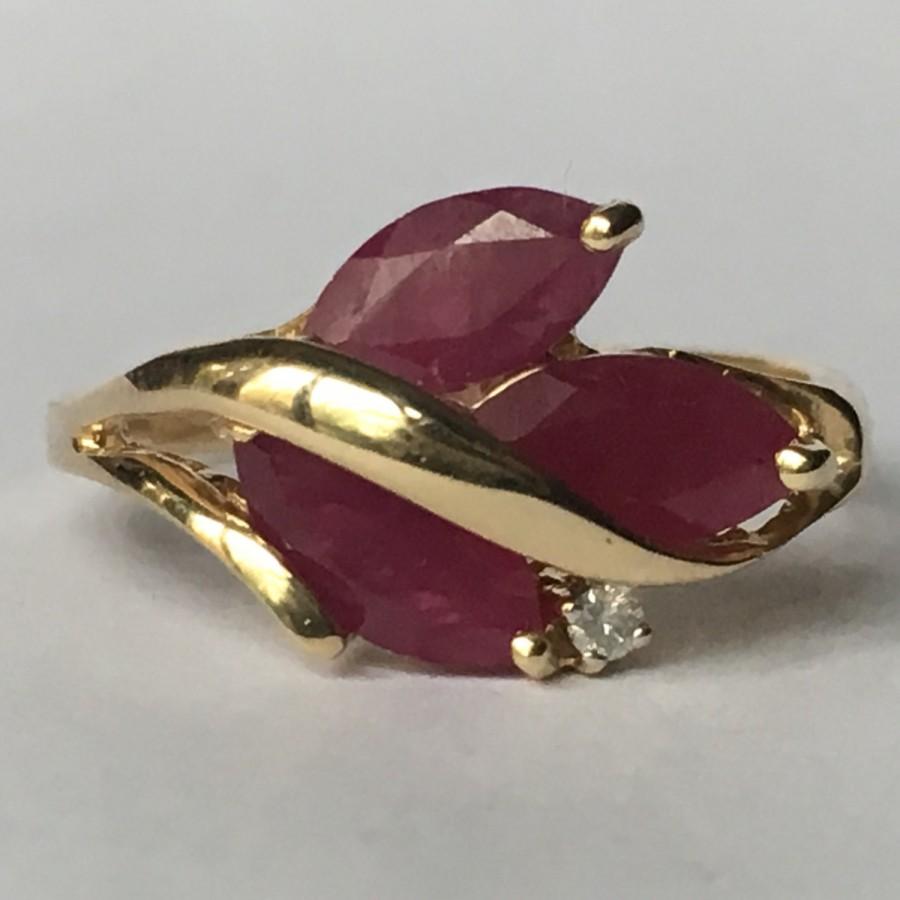 Wedding - Vintage Ruby Engagement Ring. Ruby Diamond Cluster. 10K Gold. Unique Engagement Ring. July Birthstone. 15th Anniversary. Estate Jewelry.