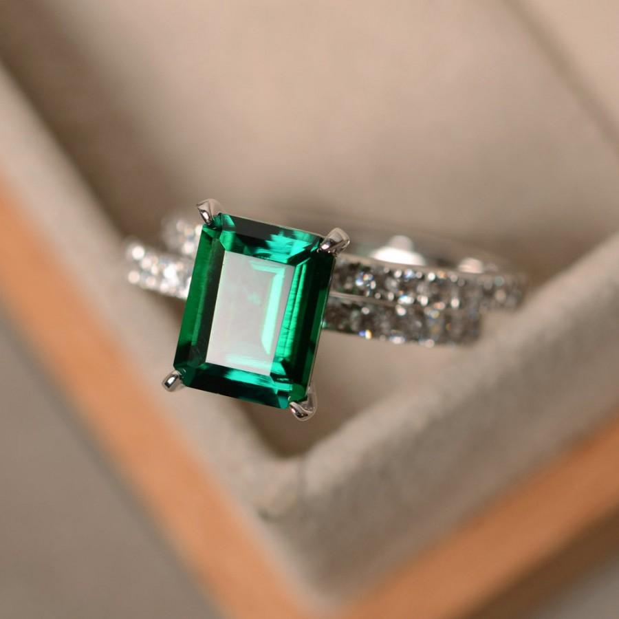 زفاف - Emerald engagement ring, May birthstone, green gemstone, promise rings, emerlad ring for women