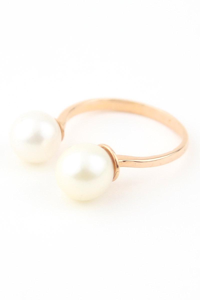 زفاف - Open Pearl Ring Bridal Ring 14K Solid Gold Fresh Pearl Ring Unique Ring