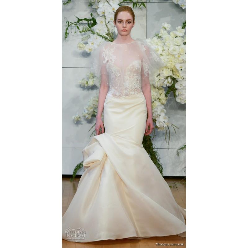 Mariage - Monique Lhuillier Spring/Summer 2018 Jamie Sleeveless Sweet Chapel Train Champagne Mermaid Beading Illusion Satin Bridal Gown - Truer Bride - Find your dreamy wedding dress
