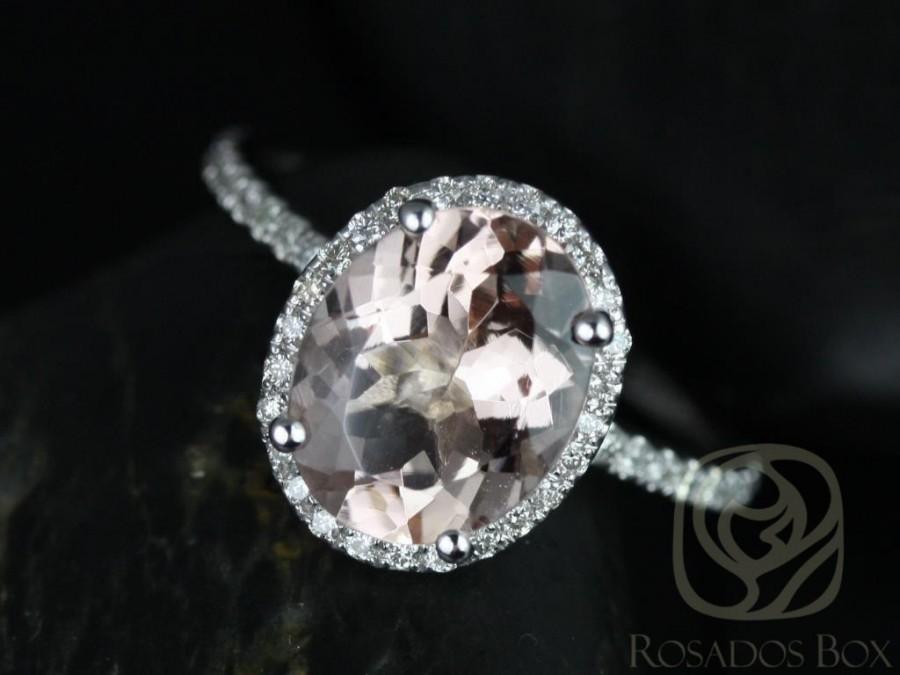 Mariage - Rosados Box Jessica 10x8 mm 14kt White Gold Oval Morganite and Diamonds Halo Engagement Ring