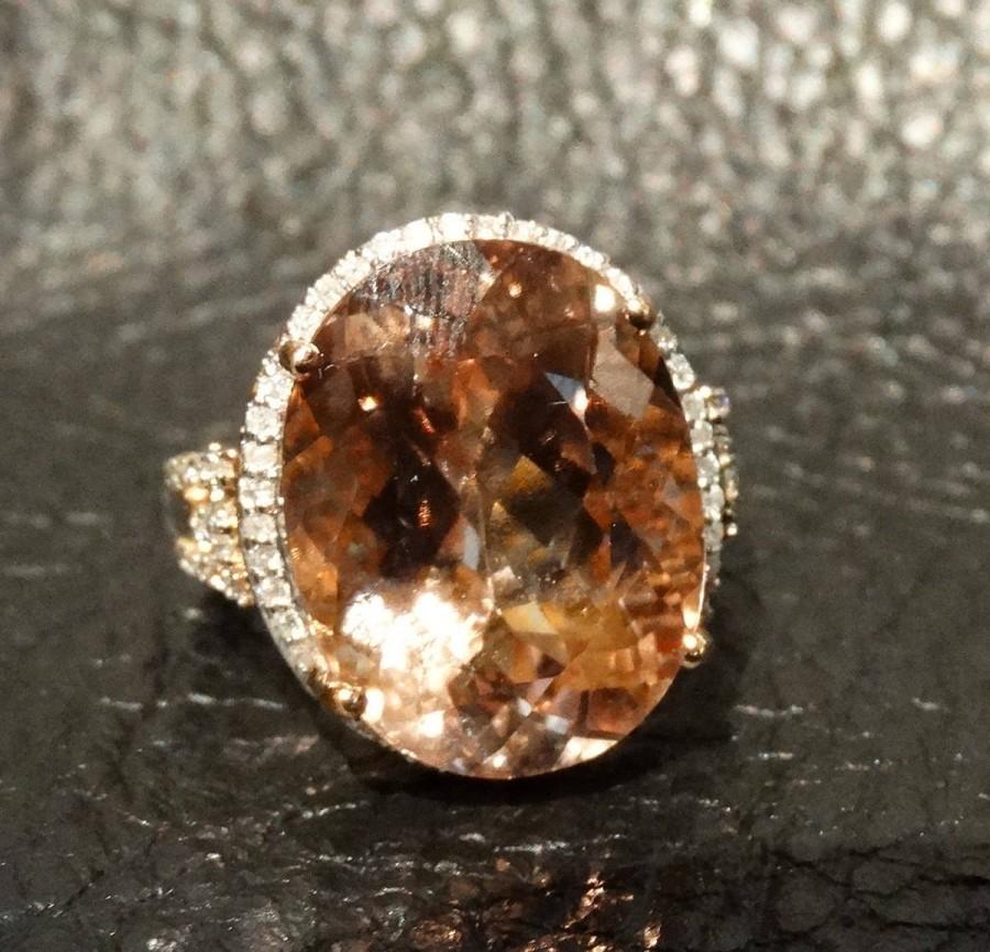 زفاف - 14K Morganite Diamond Ring 13.45 Carats 14K Rose Gold Engagement