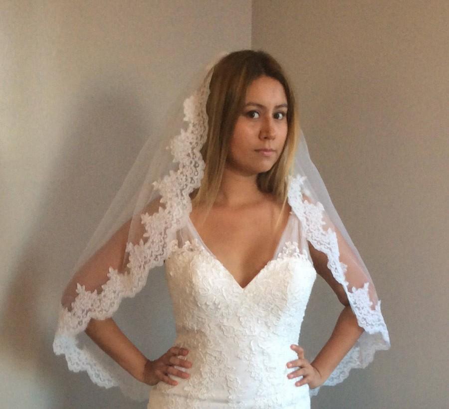 Mariage - Bridal veil with comb, white veil, short lace veil, lace veil