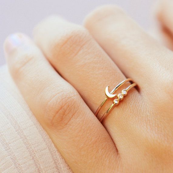Hochzeit - Stacking Rings - Ring Set - 2 Ring Set - Moon Ring - Tiny Ring - Minimalist Ring - Minimalist Jewelry - Dainty Ring - Dainty Jewelry