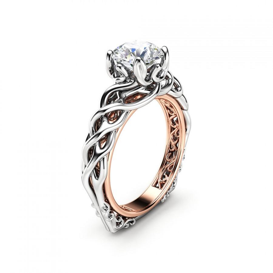 Mariage - Diamond Braided Engagement Ring 18K Two Tone Gold Celtic Ring Unique Diamond Engagement Ring Anniversary Gift