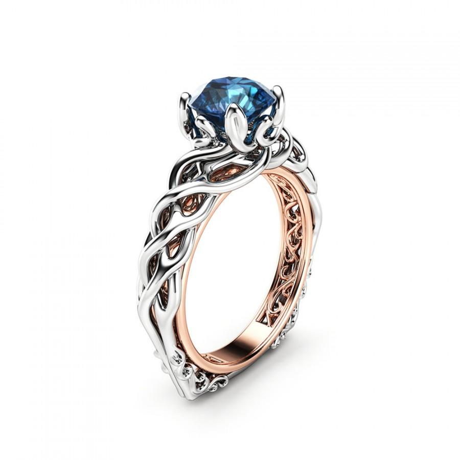 Wedding - Blue Diamond Engagement Ring 18K Two Tone Gold Blue Diamond Engagement Ring