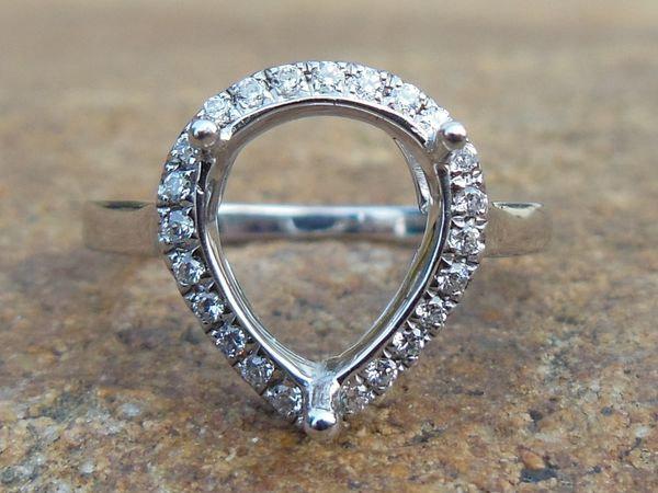 Wedding - Free Shipping 14K White Gold 8x10MM Pear Semi Mount Ring For Women