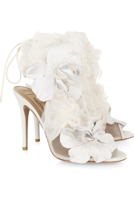زفاف - Valentino Leather And Tulle-Embellished Mesh Heels