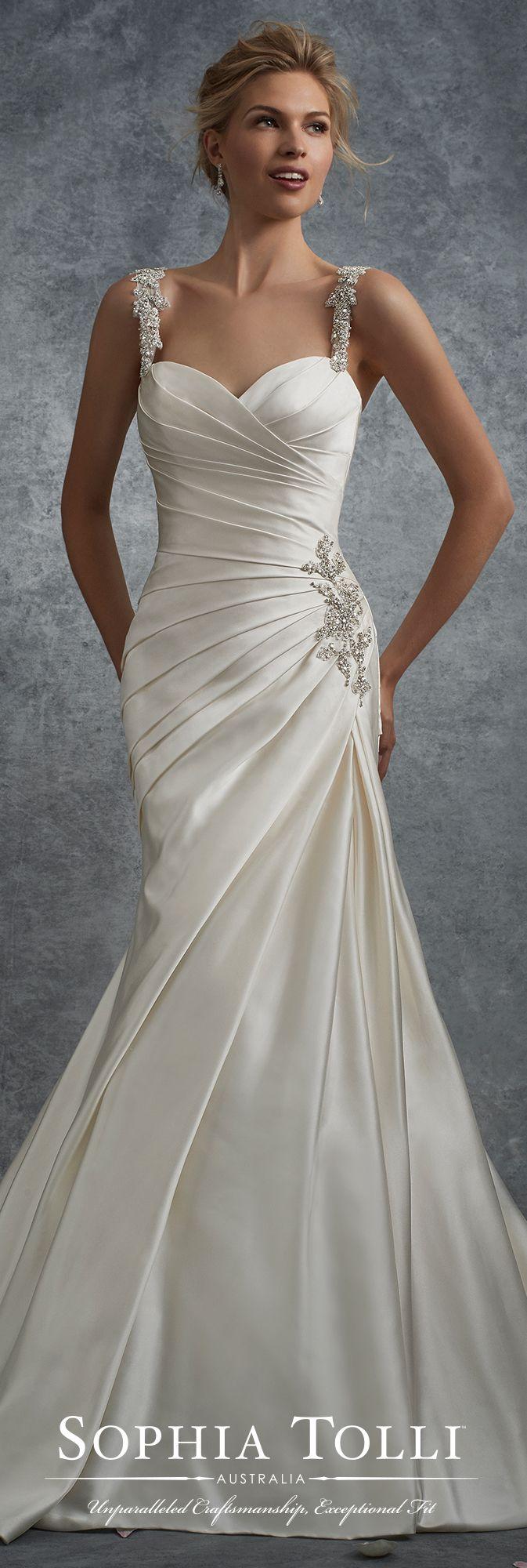 Свадьба - Satin Fit And Flare Wedding Dress With Beaded Straps - Sophia Tolli Y21738