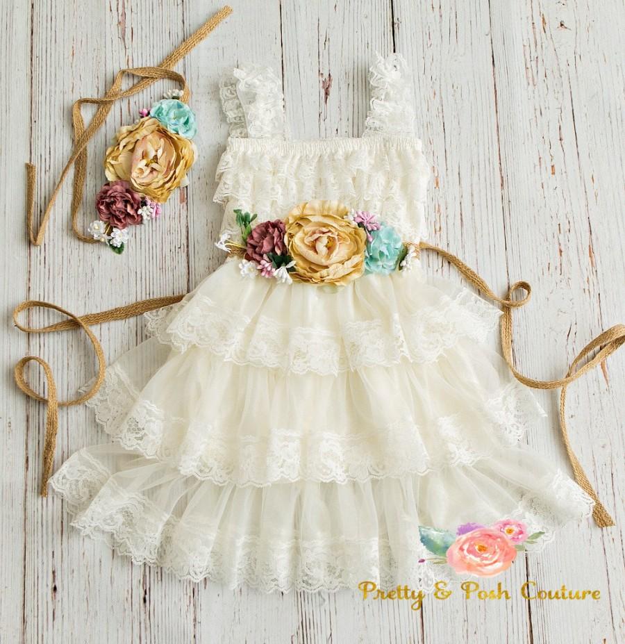 Hochzeit - lace flower girl dress-rustic flower girl dress- lace girls dress- lace baby dress- Burlap wedding dress- country flower girl- girls dress