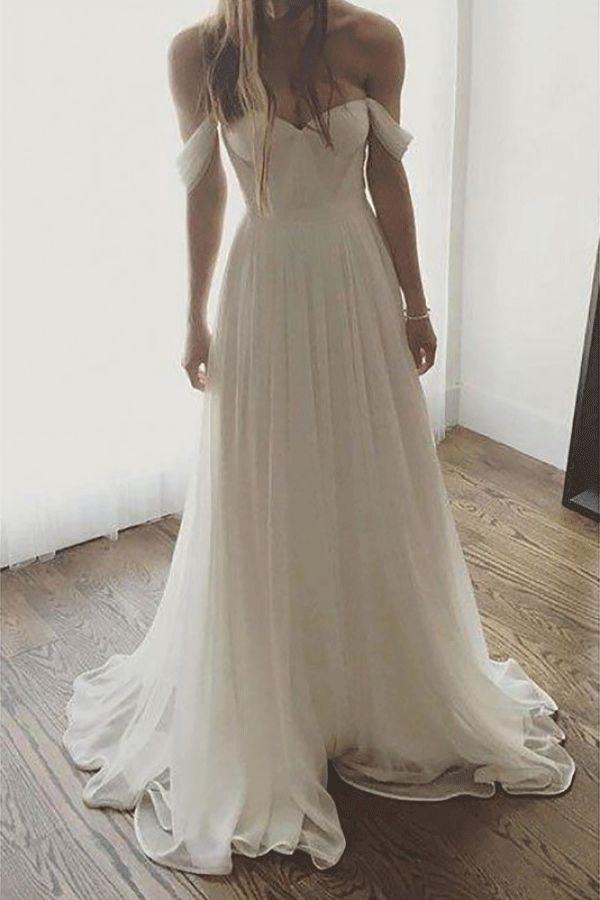 زفاف - Custom Made Cute Long A-line/Princess Wedding Dresses, Ivory Sleeveless With Pleated Floor-length Prom Dresses WF01G47-335
