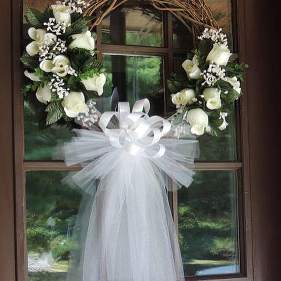Mariage - White Rose Wedding Door Wreath, Grapevine Wreath, Bridal Shower Wreath, Wedding Wreath, Floral Wreath