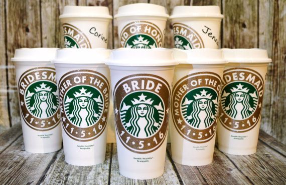 Hochzeit - Bridesmaid Gifts Starbucks Coffee Cup With Personalized Name (Genuine Starbucks Cups As Wedding Party Gifts) [gifts For Bridesmaids]