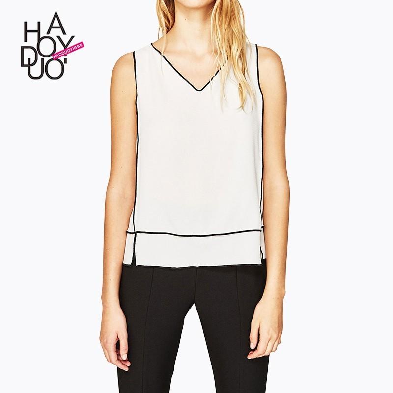 زفاف - Vogue Simple Split Solid Color V-neck Sleeveless Summer T-shirt - Bonny YZOZO Boutique Store
