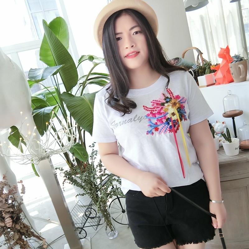 Wedding - Must-have Embroidery Slimming Plus Size Scoop Neck Alphabet Short Sleeves T-shirt - Lafannie Fashion Shop