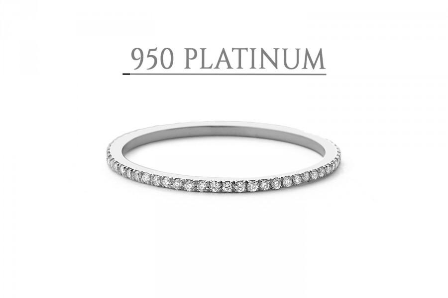 Wedding - Platinum Diamond Ring / Full Eternity Platinum Diamond Wedding Ring 1.3MM / Micro Pave Thin Diamond Eternity Ring in 950 Platinum/ PT950