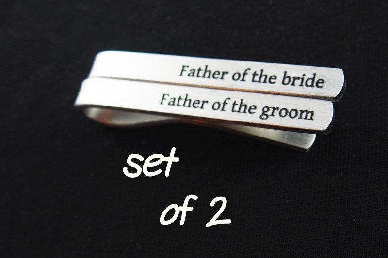 Mariage - Father of the Bride, Father of the Groom, Set of 2, Custom Tie Bars, Engraved Tie Clip, Personalized Gift, Wedding Accessories