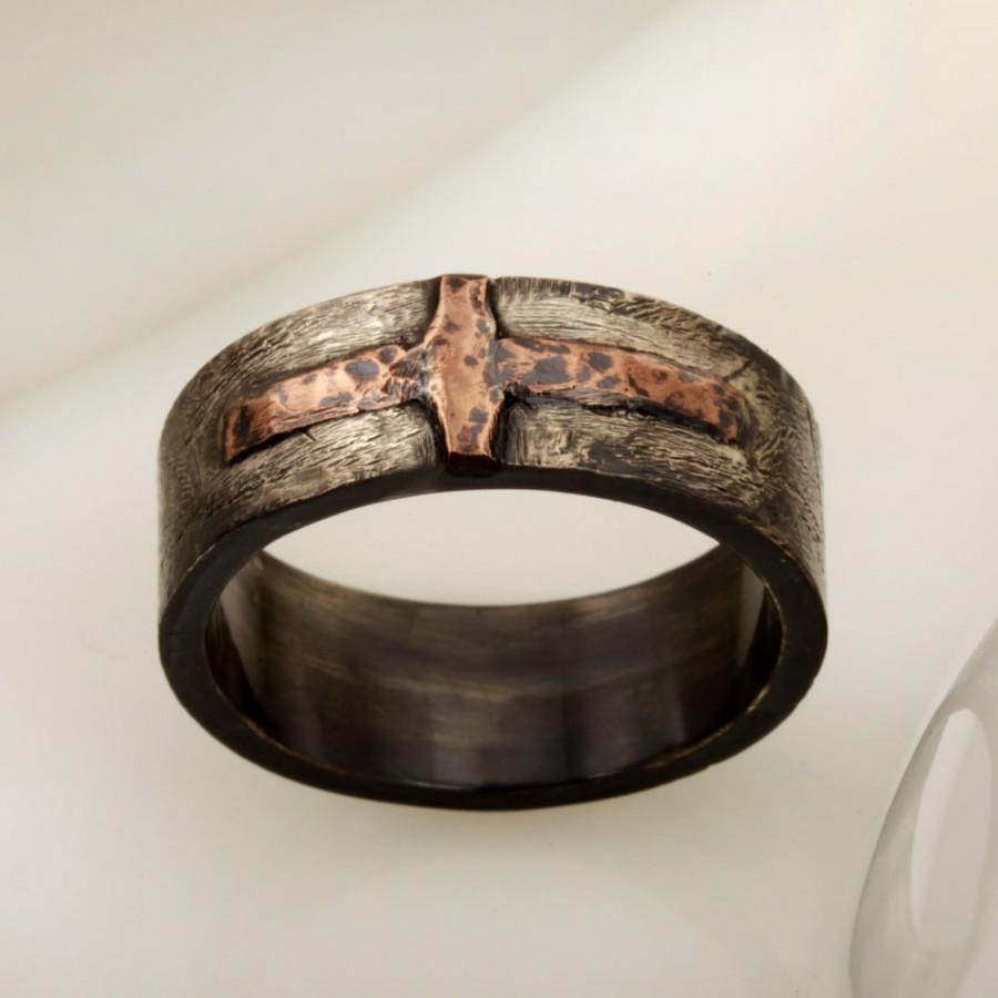 Свадьба - Unique Men's Wedding Band, Men ring, Men wedding ring, Rustic Silver Copper Men's Ring, Casual ring, Gift for him, RS-1205