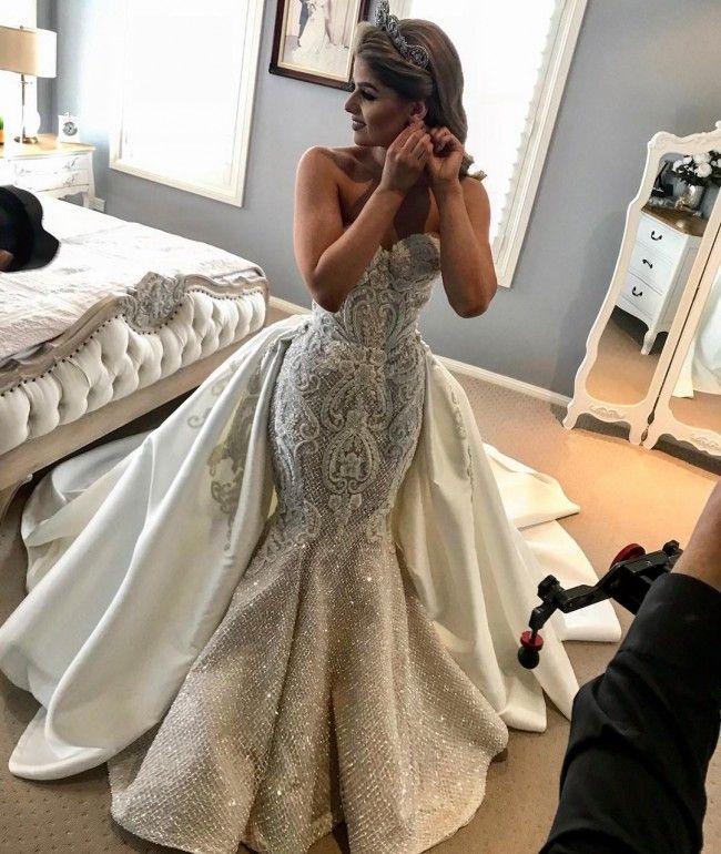 Wedding - Strapless Beaded Mermaid Wedding Gown From
