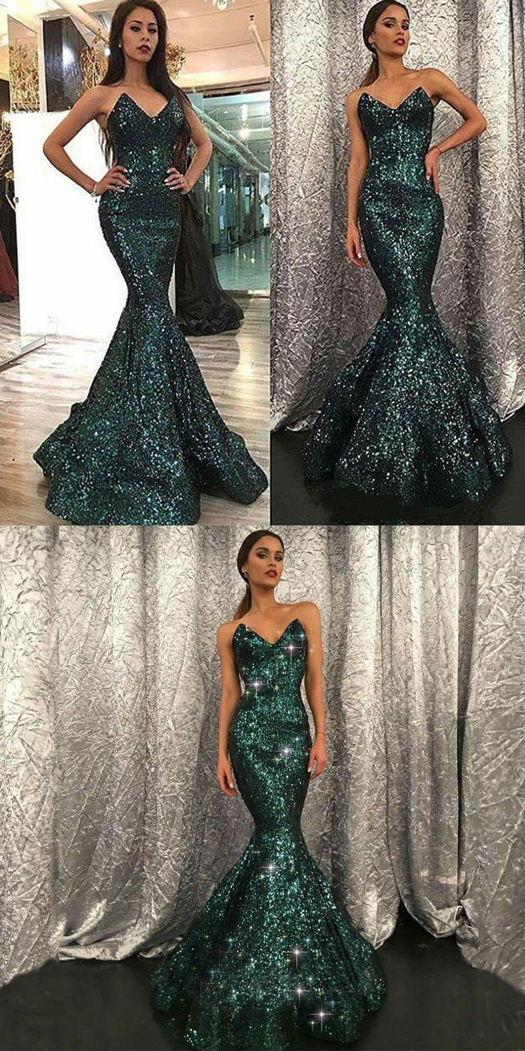 زفاف - Mermaid Sweetheart Sweep Train Green Sequined Prom Dress