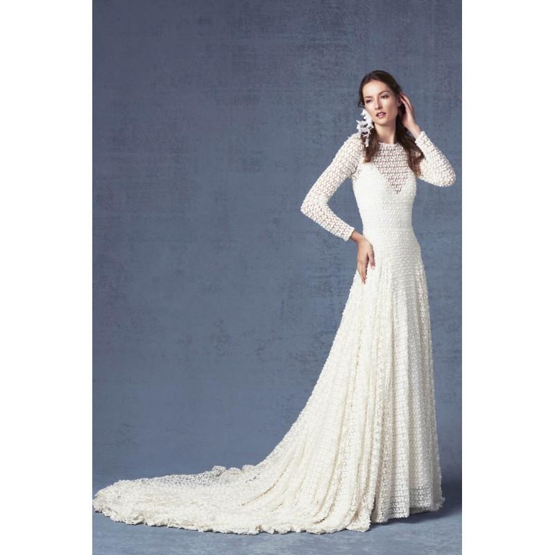 Hochzeit - Odylyne the Ceremony Fall/Winter 2017 EVERLY Vintage Chapel Train Ivory Aline Illusion Hand-made Flowers Lace Bridal Gown - Formal Day Dresses