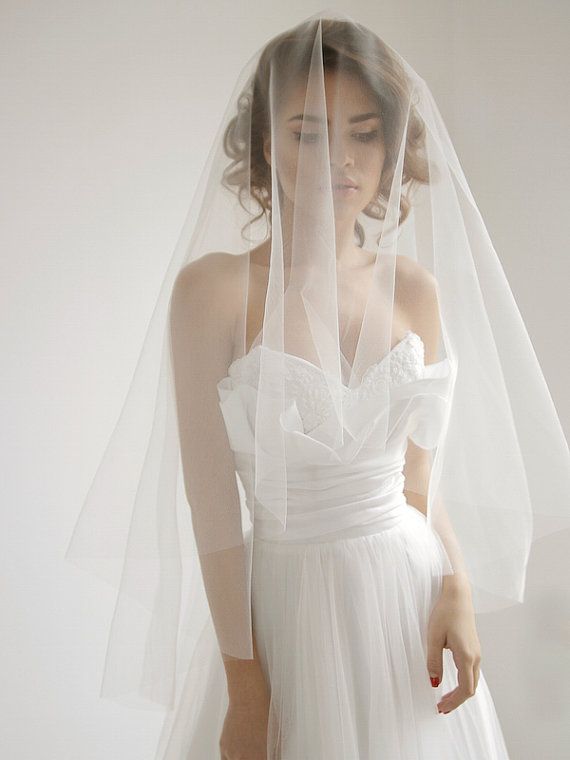 Wedding - Circle Fingertip Wedding Veil With Blusher, Ivory Wedding Veil, Blusher Veil, Drop Veil, Simplicity - Style V18