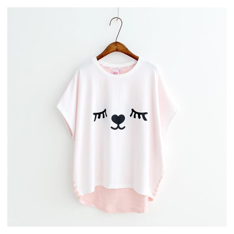 Mariage - Casual Oversized Student Style Scoop Neck Short Sleeves Cartoon Summer T-shirt - Lafannie Fashion Shop