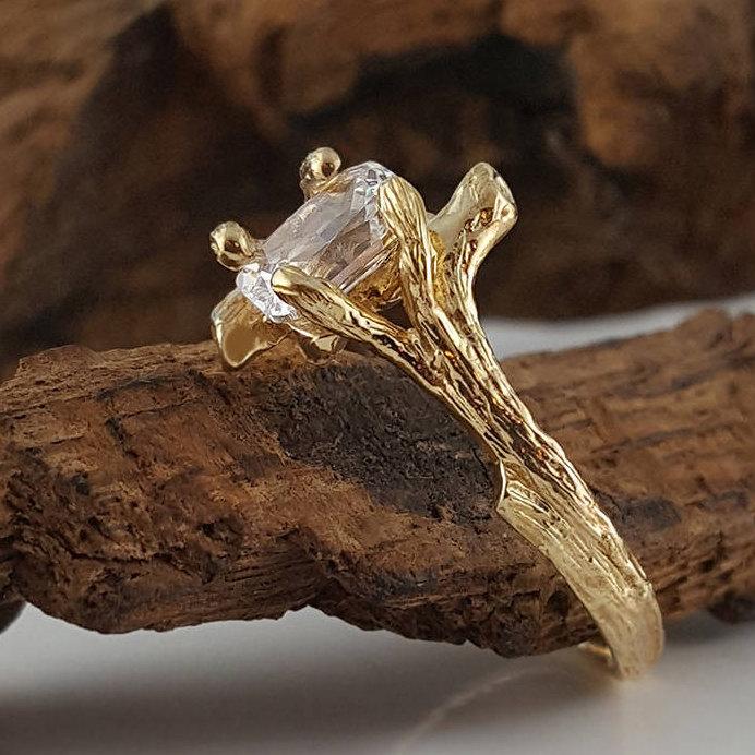 زفاف - 14K or 18K Gold Unique Engagement Ring by Dawn Vertrees, Colorless Radiant Cut Moissanite Diamond Branch Style Wedding Ring by Dawn Vertrees