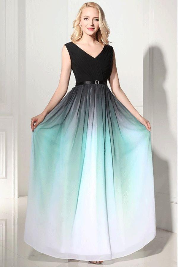 Wedding - Customized Absorbing Ombre Prom Dresses, Long Prom Dresses, Sleeveless Prom Dresses, Belt/Sash/Ribbon Prom Dresses, Floor-length Prom Dresses WF01G46-947