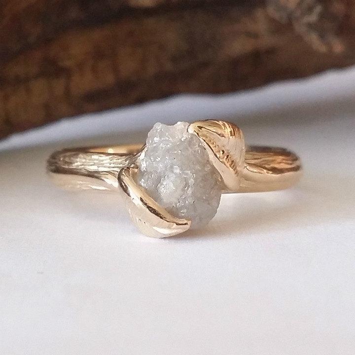 زفاف - Twig Engagement Ring, Raw Uncut Rough Diamond Wedding Ring, Made to Order Leaf Forever Ring or Promise Ring in Gold by Dawn Vertrees