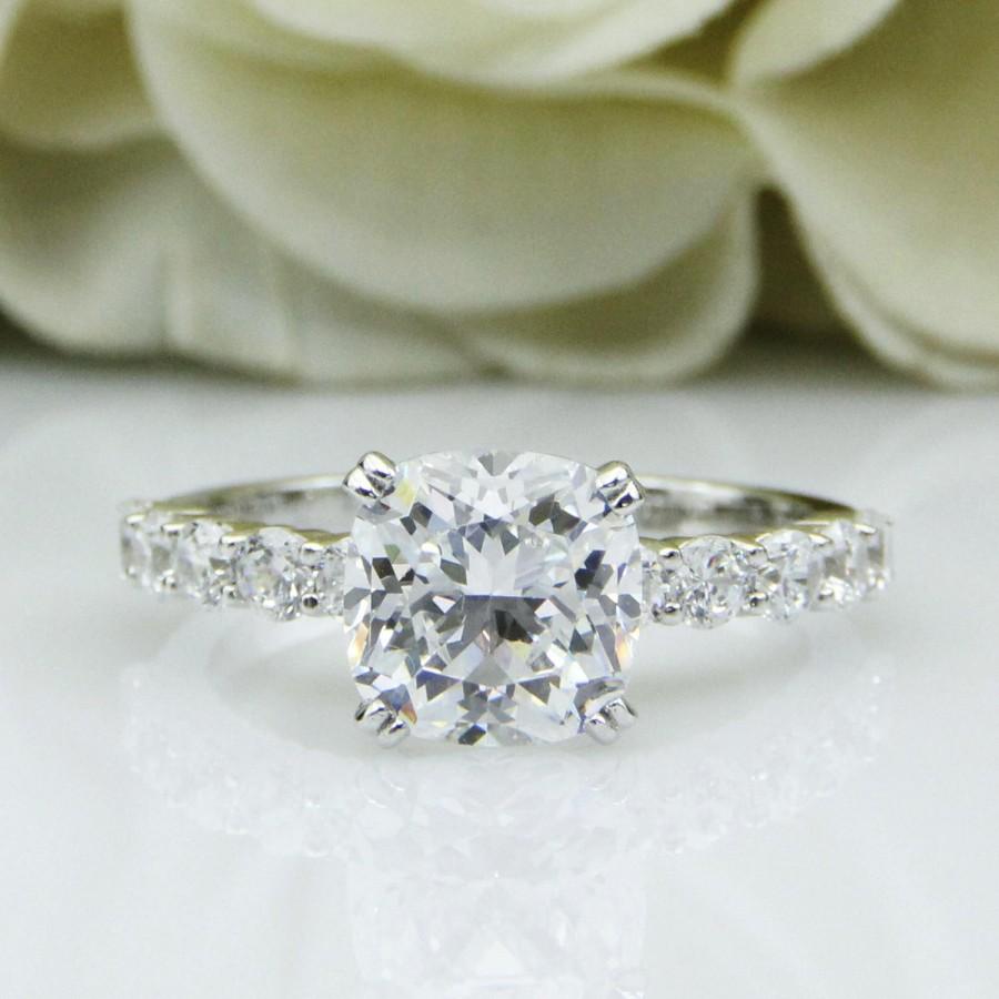 Свадьба - 8x8mm Cushion Cut Simulated Diamond Or Moissanite Center Brilliant Engagement Ring MInilis Ring For Women Engagement Anniversary Ring(R0736)