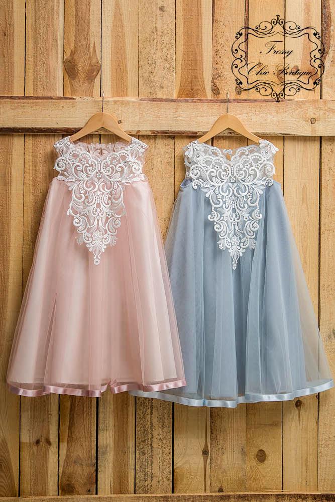 Mariage - Dusty pink dress girl rustic powder dress girl country flower girls rustic pink dresses lace baby tulle dress toddler first communion dress