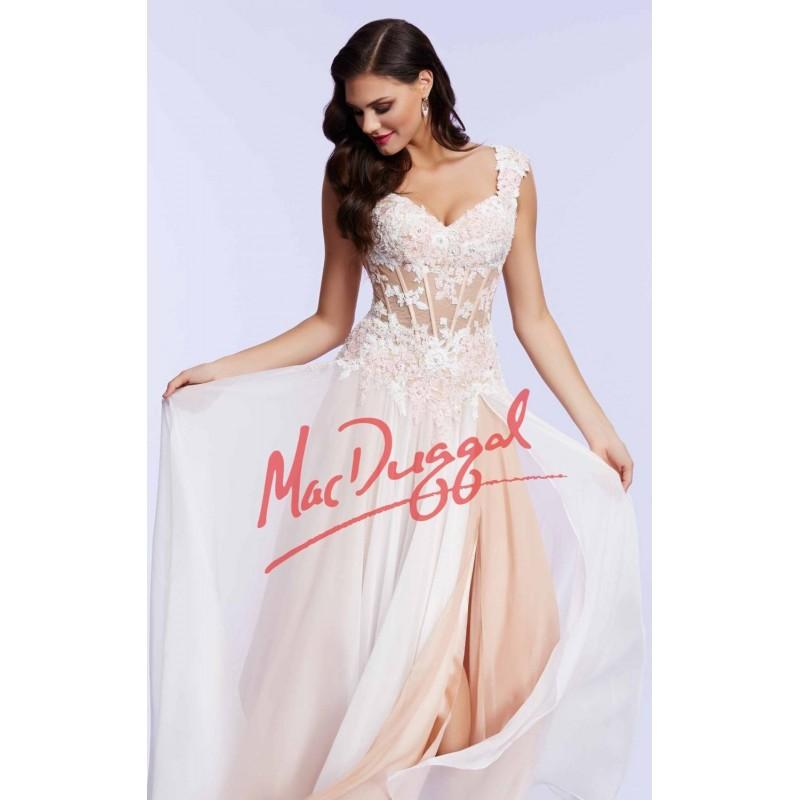 Hochzeit - Ivory/Nude Lace Slit Gown by Mac Duggal Prom - Color Your Classy Wardrobe