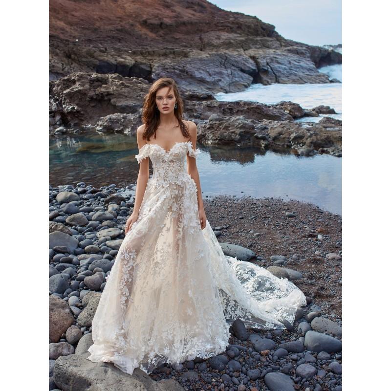 Wedding - Galia Lahav 1010 Chapel Train Lace Up Nude Lace Hand-made Flowers Sweet Beach Summer Off-the-shoulder Aline/Princess Bridal Gown - Bridesmaid Dress Online Shop