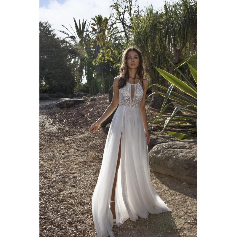 Wedding - Asaf Dadush 2018 Summer Sweep Train Embroidery Split Beach Crossed Straps Tulle White Jewel Aline Sleeveless Wedding Dress - Customize Your Prom Dress