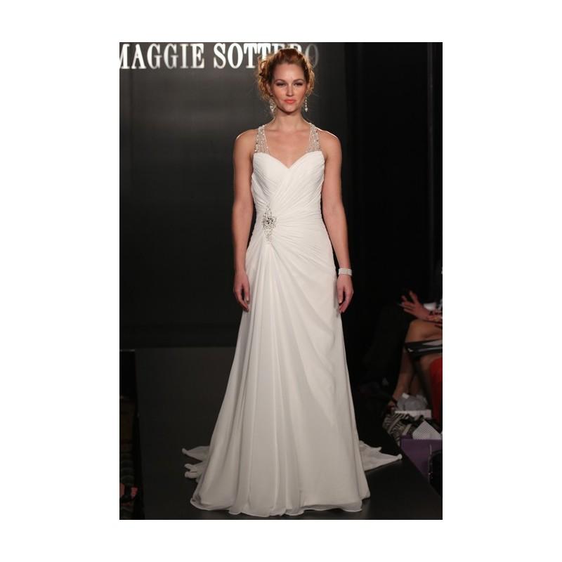 Mariage - Maggie Sottero - Spring 2013 - Sonora Draped Chiffon Sheath Wedding Dress with Sweetheart Neckline and Beaded Straps - Stunning Cheap Wedding Dresses