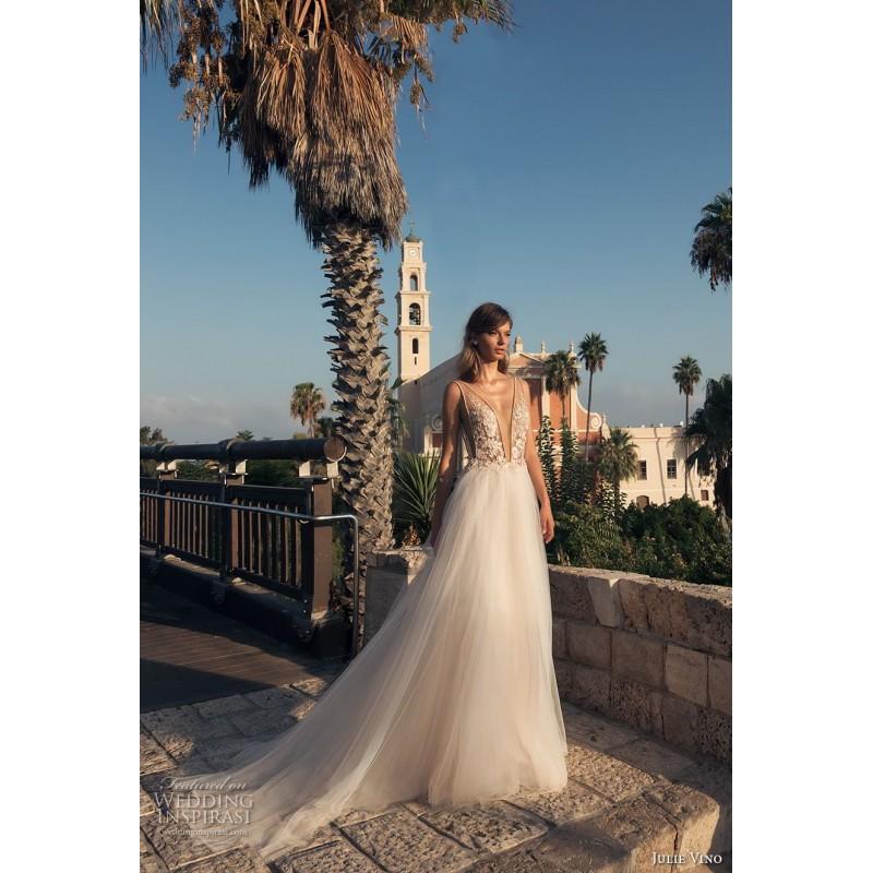 Свадьба - Julie Vino 2018 60 Open Back Chapel Train Ivory V-Neck Sleeveless Aline Embroidery Outdoor Tulle Wedding Gown - Brand Wedding Store Online