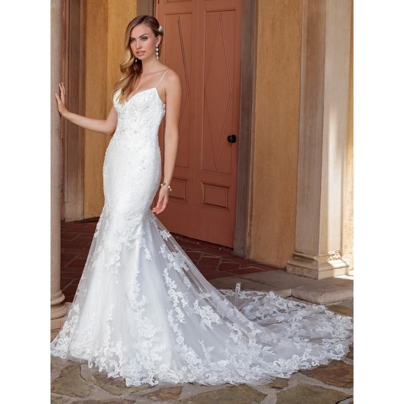 Mariage - Casablanca Bridal 2018 2313 Marley Spaghetti Straps Chapel Train Elegant Fit & Flare Ivory Appliques Open Back Lace Bridal Gown - Elegant Wedding Dresses