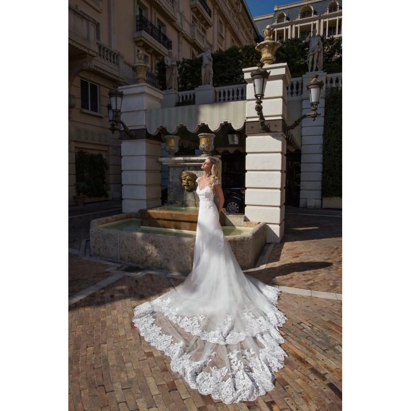 Hochzeit - Alessandra Rinaudo 2017 Bellagio Fit & Flare Cap Sleeves Cathedral Train Sweet Beading Ivory Illusion Tulle Dress For Bride - Rich Your Wedding Day