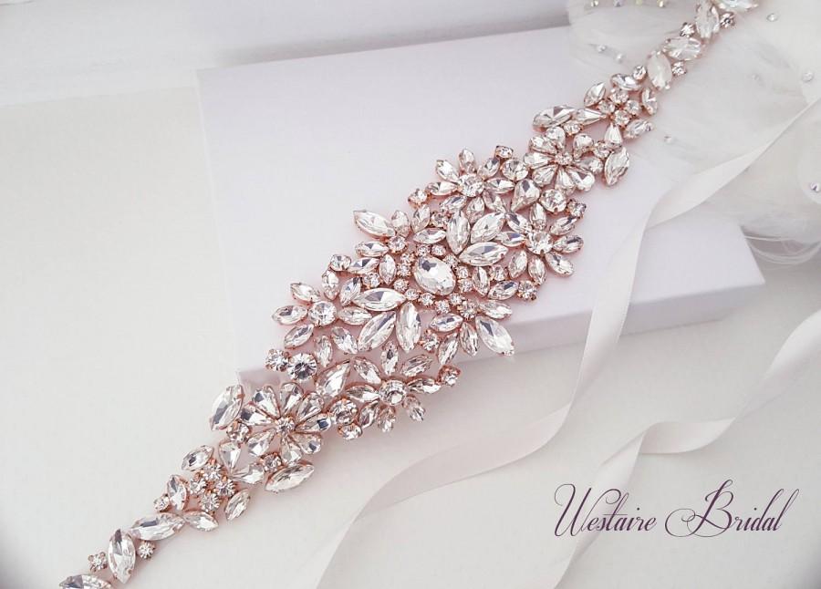 زفاف - Wedding Belt, Crystal Bridal Belt, Bridal Sash, Beaded Wedding Belt, Rose Gold, Silver - Style 782.1