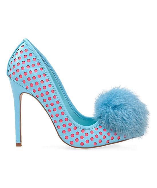 Mariage - Blue & Pink Perforated Dulce Pom-Pom Pump