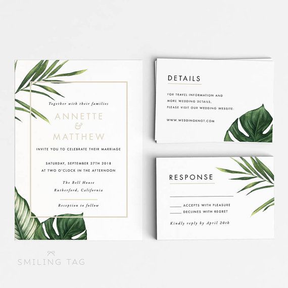 Wedding - Tropical Wedding Invitation Suite, Wedding Invitation Printable, Invitation Set, Wedding Invitation Rustic, Letter Or A4 (Item Code: P347)